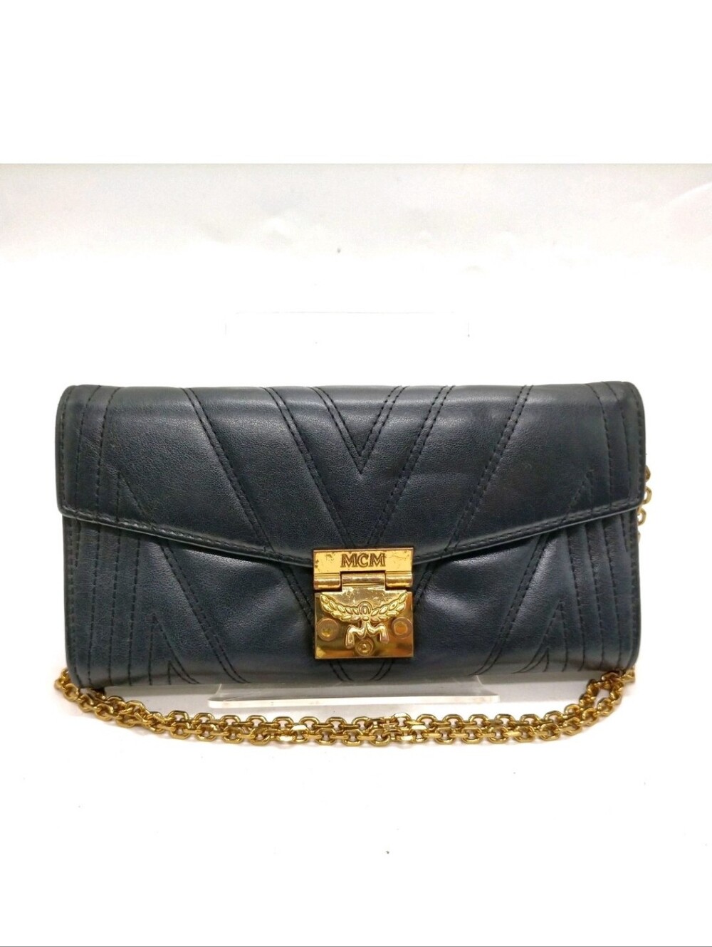 MCM Black Quilted Leather Chain Clutch with Goldlock